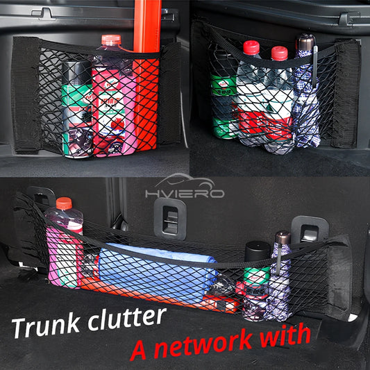 1X Car Back Rear Trunk Organizer Net Mesh Seat Elastic String Magic