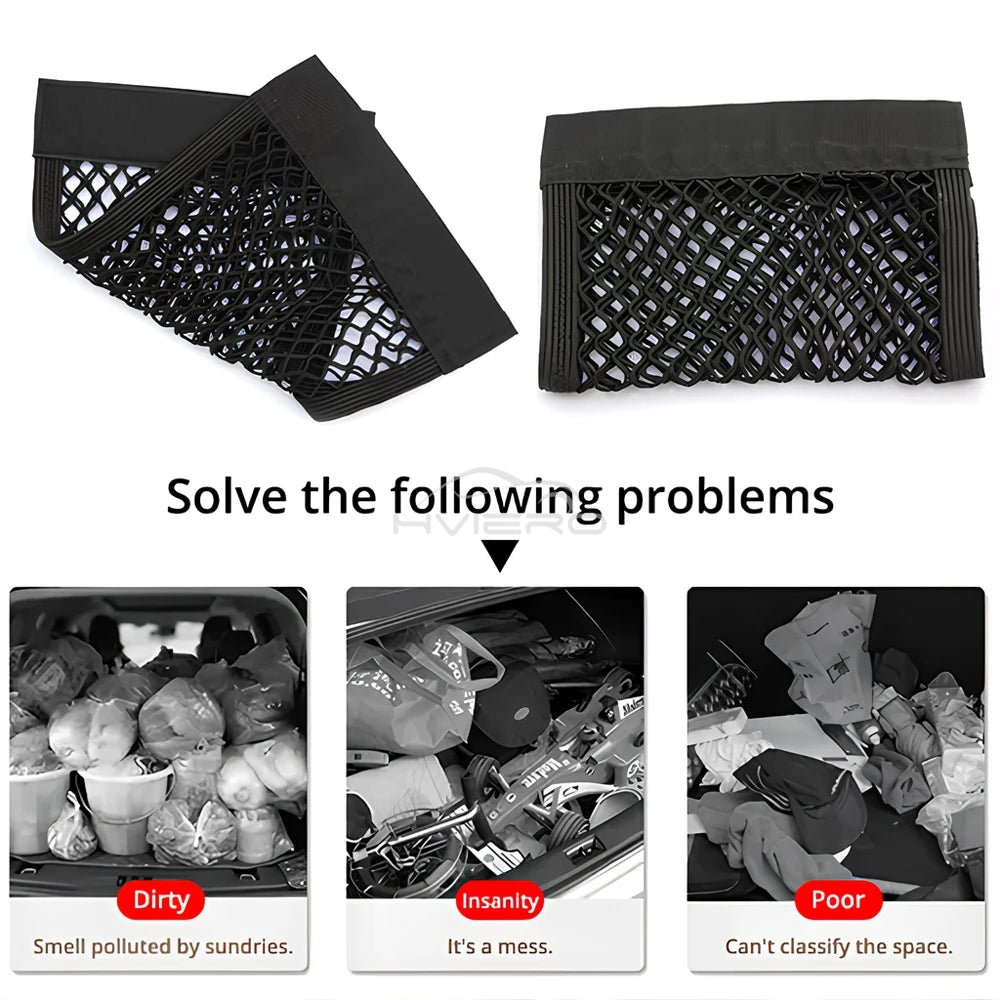 1X Car Back Rear Trunk Organizer Net Mesh Seat Elastic String Magic
