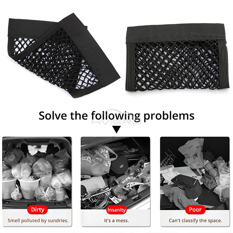 1X Car Back Rear Trunk Organizer Net Mesh Seat Elastic String Magic