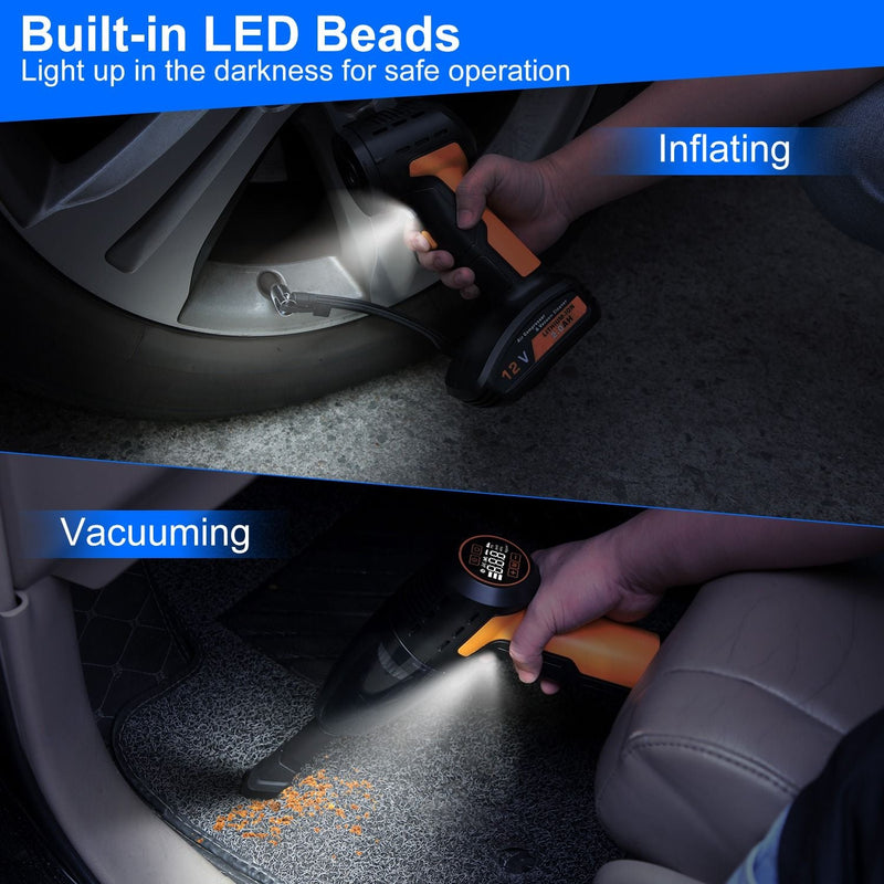 4 In 1 Cordless Car Vacuum Cleaner and Tire Inflator with LED Light