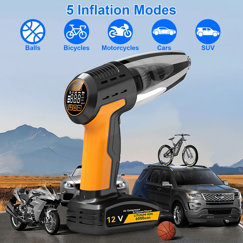 4 In 1 Cordless Car Vacuum Cleaner and Tire Inflator with LED Light