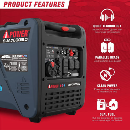 A-iPower 7600W Dual Fuel Quiet Portable Inverter Generator – Electric Start