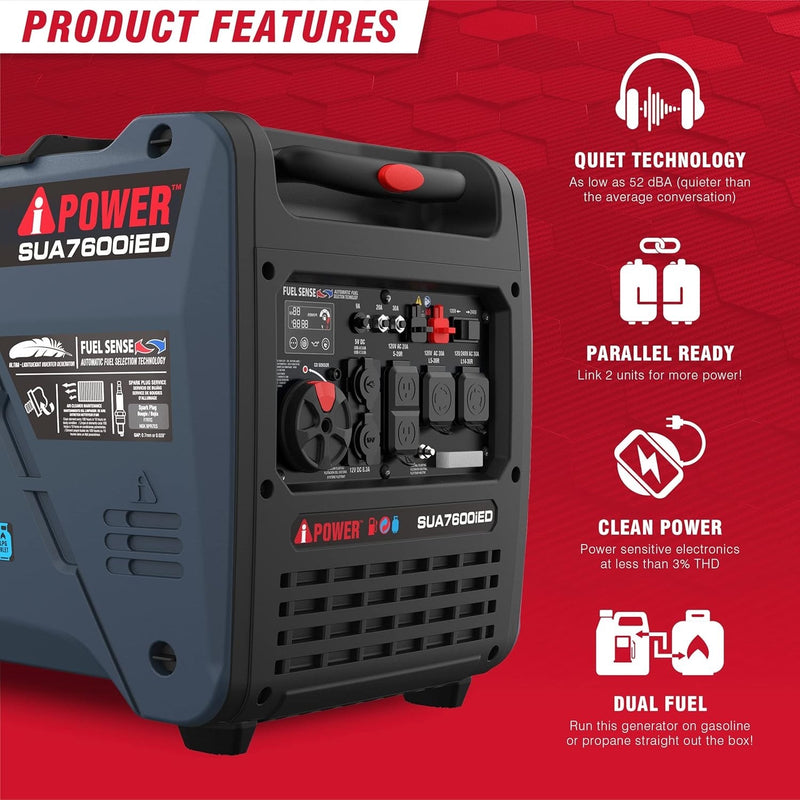 A-iPower 7600W Dual Fuel Quiet Portable Inverter Generator – Electric Start