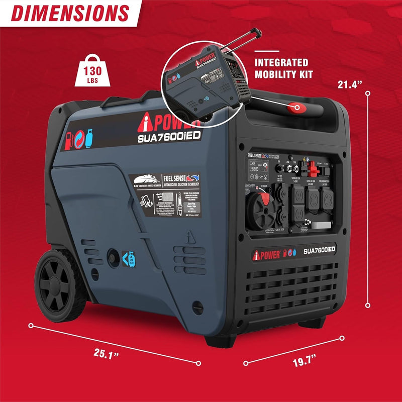 A-iPower 7600W Dual Fuel Quiet Portable Inverter Generator – Electric Start